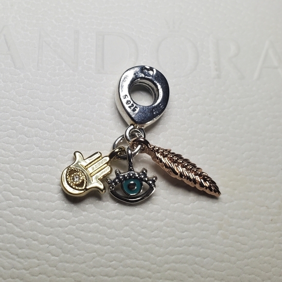 Pandora Hamsa All-seeing Eye & Feather Spirituality Dangle - Picture 4 of 7